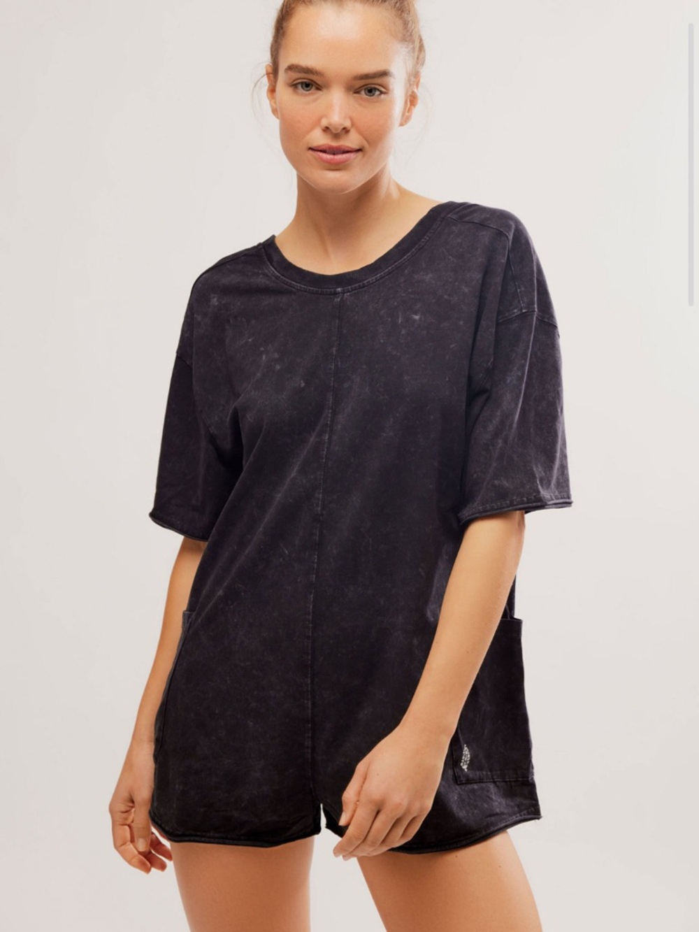 Free People Washed Black Short Sleeve Tunic Top